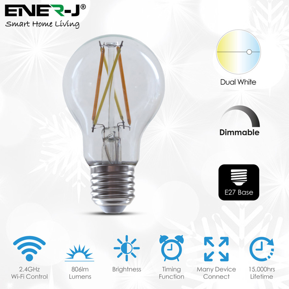 ENER-J 8.5W Smart Wi-Fi GLS A60 Filament Bulb 3 Pack Image 3