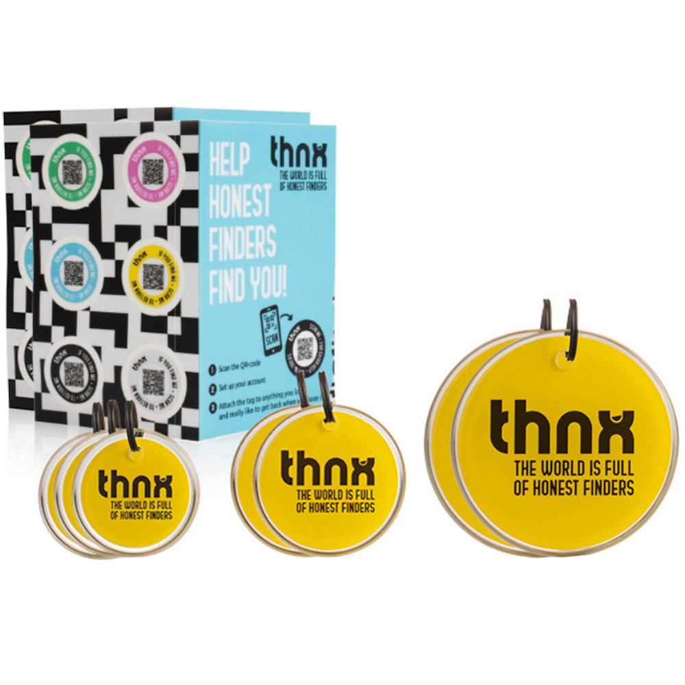 Thnx Yellow Airtag Keychain and Stickers with QR Code Smart Pack XXL Image 1