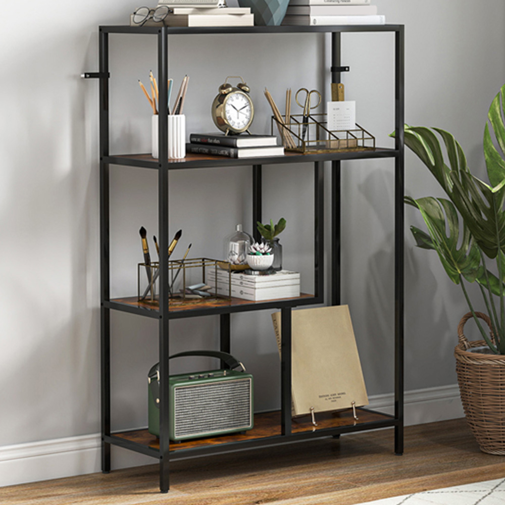 HOMCOM 4 Shelf Rustic Brown Industrial Bookshelf Image 1