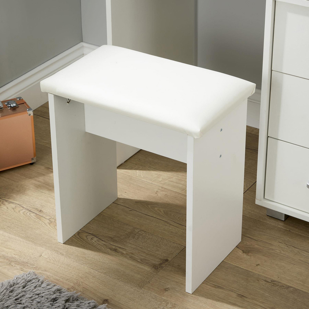 Home Source Vero 5 Drawer White Vanity Table and Cushioned Stool Set with LED Mirror Image 4