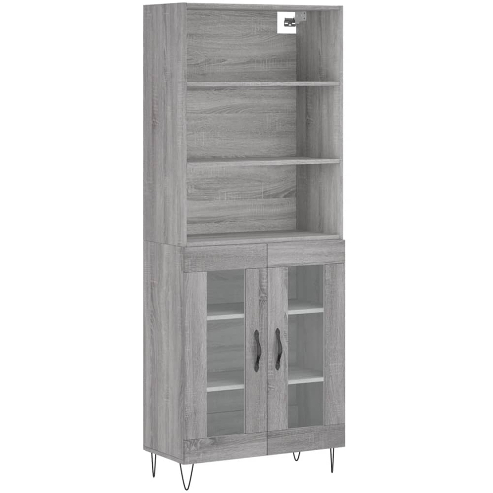 vidaXL 2 Glass Door 3 Shelf Grey Sonoma Tall Highboard Image 2