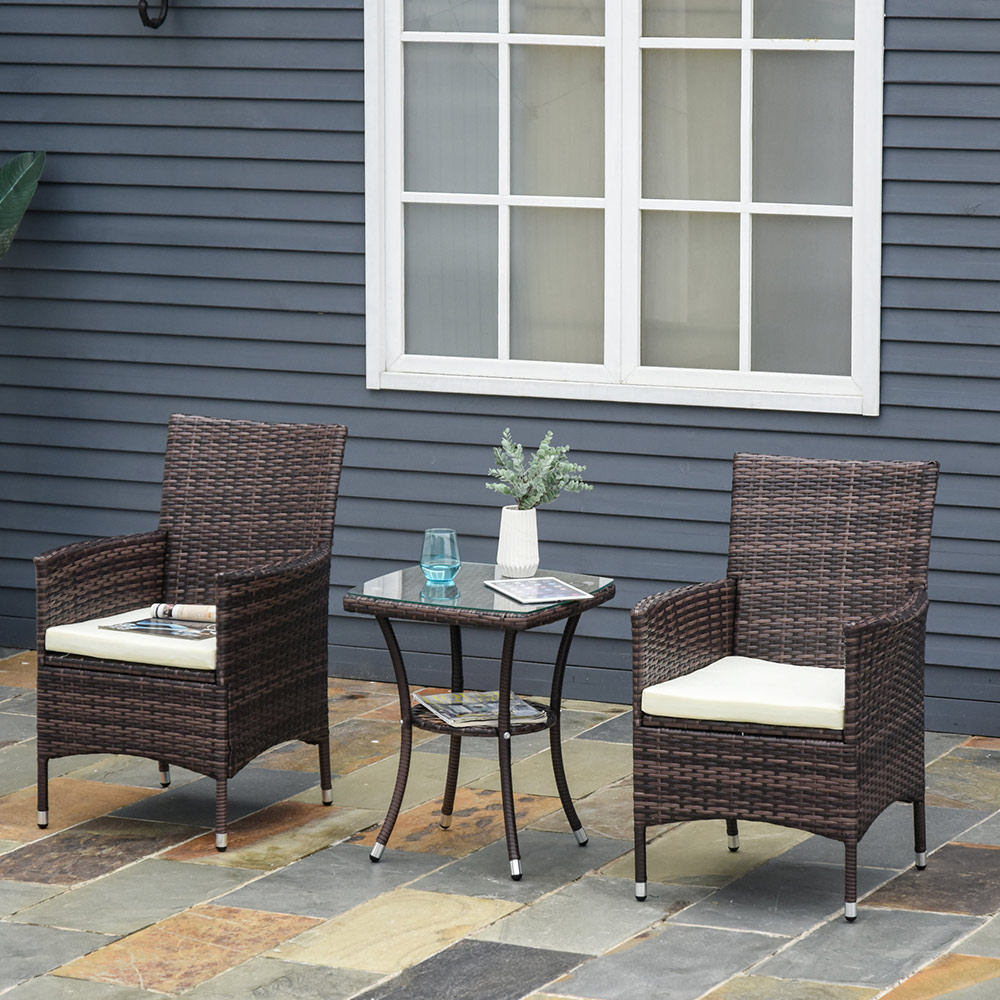Outsunny Rattan Effect 2 Seater Bistro Set Brown Image 3