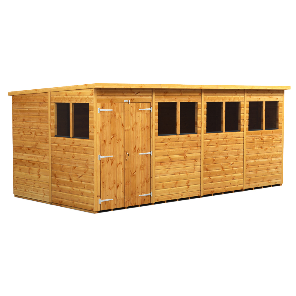 Power Sheds 16 x 8ft Double Door Pent Wooden Shed with Window Image 1