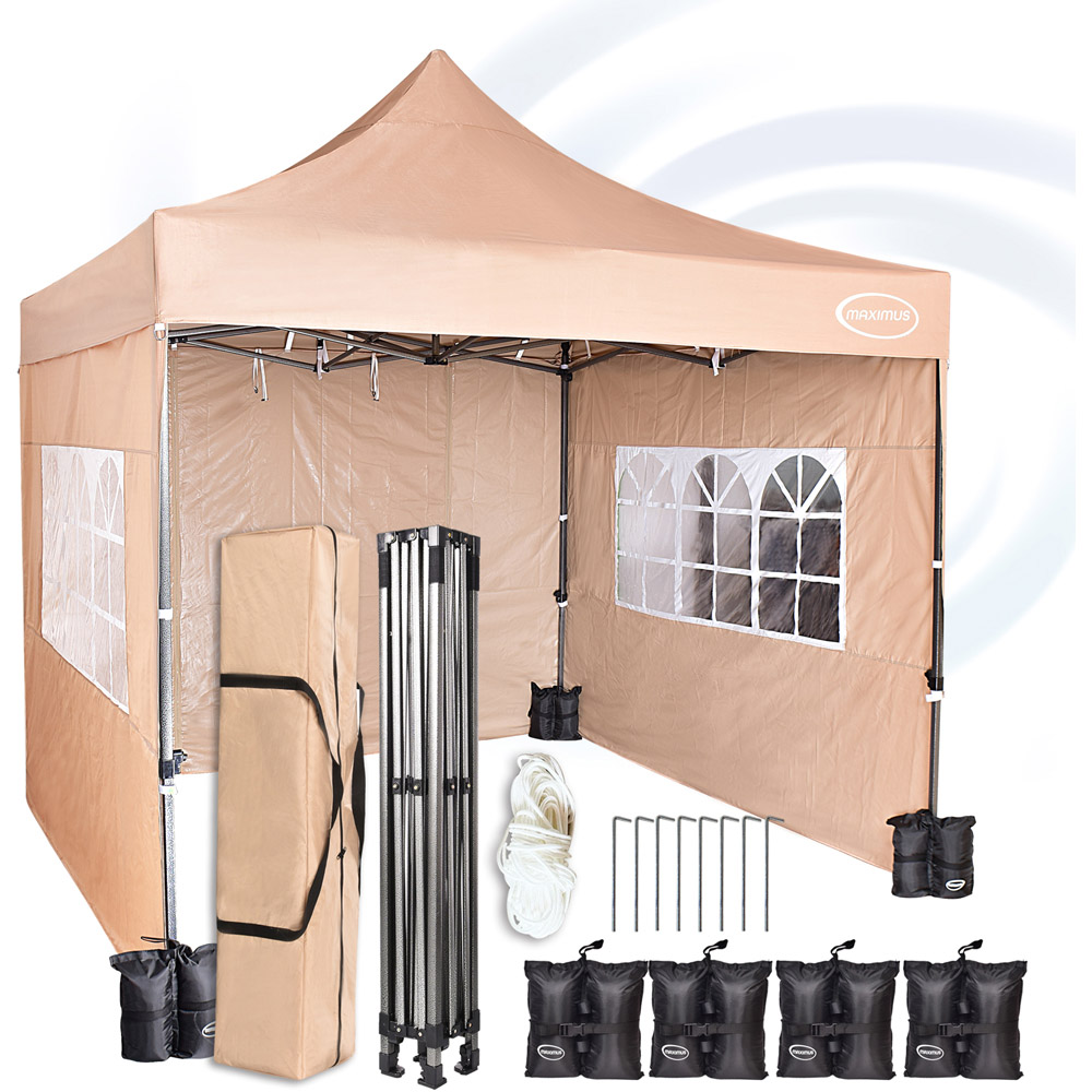 Maximus Beige Pop Up Outdoor Gazebo with Removable Sides 3 x 3m Image 2