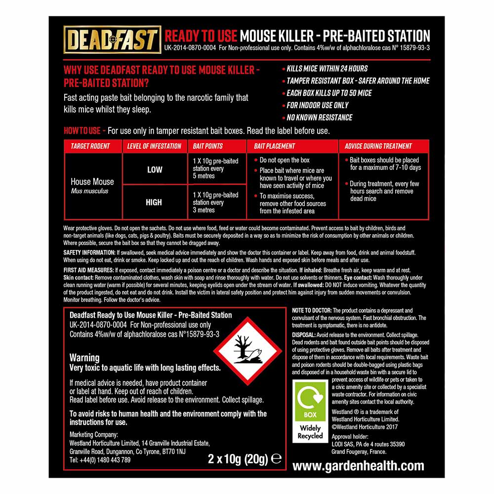 Deadfast Mouse Killer Bait Station 10g 2 Pack Image 3