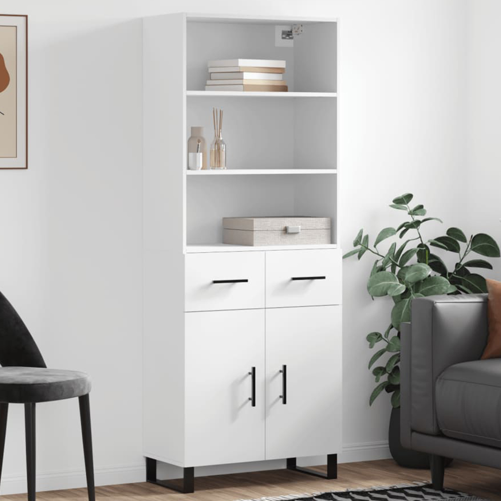 vidaXL 2 Door 2 Drawer 3 Shelf White Highboard Image 1