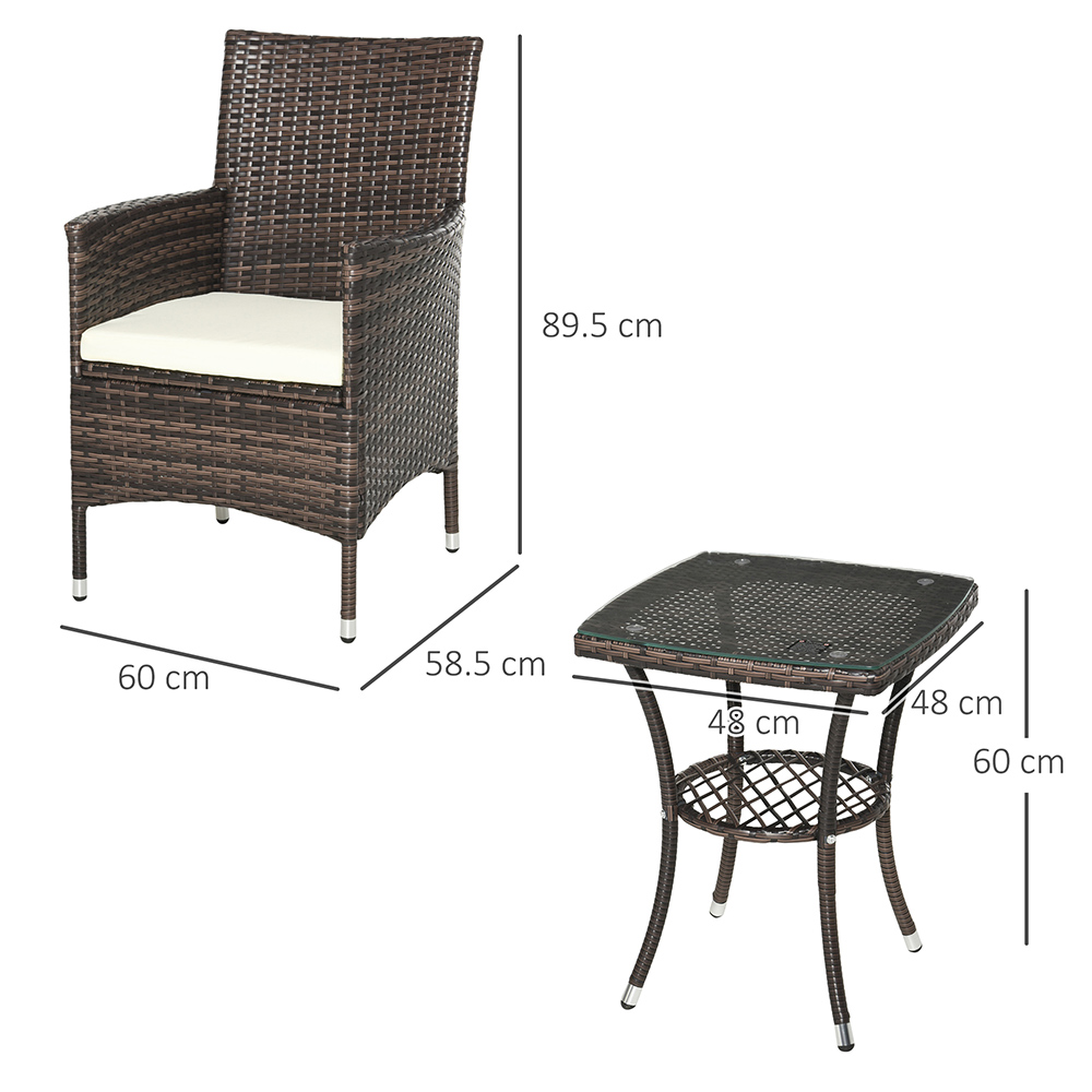 Outsunny Rattan Effect 2 Seater Bistro Set Brown Image 6