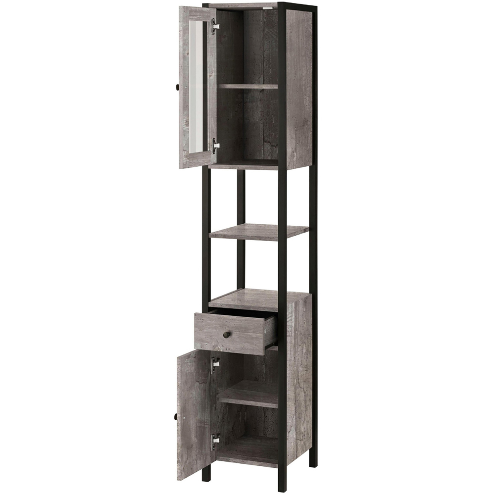 Loft24 Chris 2 Door Single Drawer Black Concrete Effect Tall Storage Cabinet Image 4