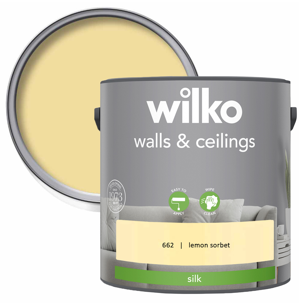 Wilko Walls & Ceilings Lemon Sorbet Silk Emulsion Paint 2.5L Image 1