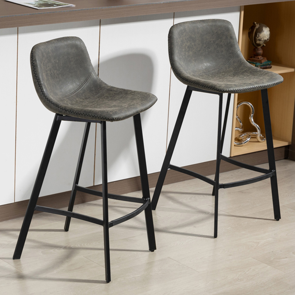 Portland Grey Faux Leather Bar Stool Set of 2 Image 1