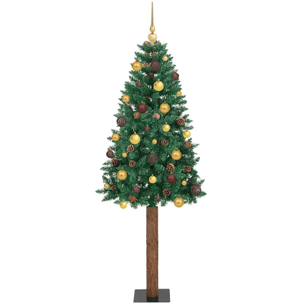 vidaXL Green Artificial Christmas Tree with Pinecones LEDs Bronze and Gold Ornaments 7ft Image 1