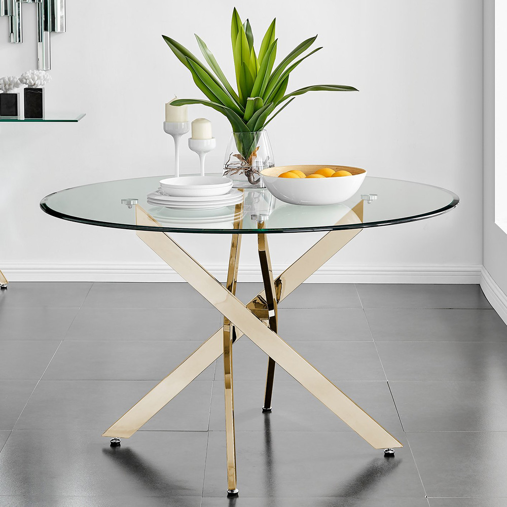 Furniturebox Arona Solara 6 Seater Round Dining Set White and Gold Image 2