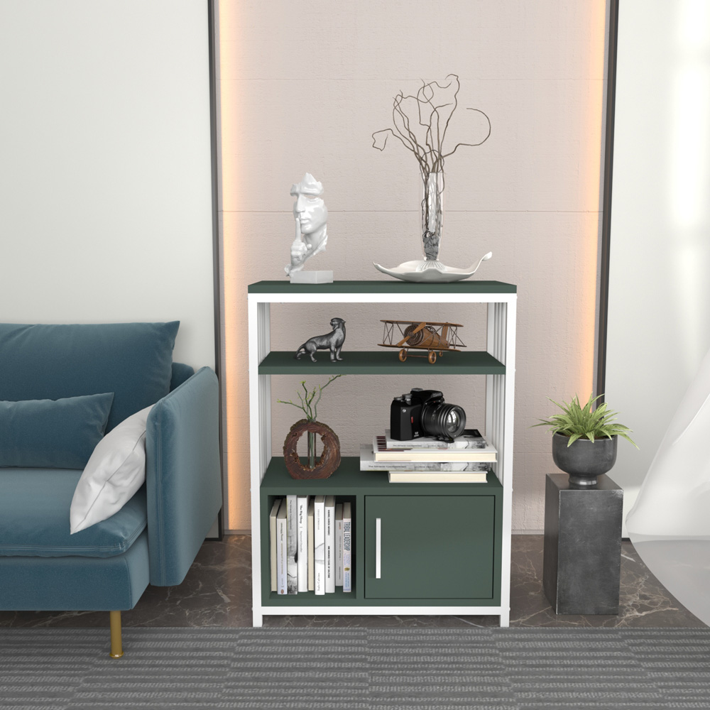 Decorotika Letos Single Door 3 Shelf Green and White Bookshelf Image 6