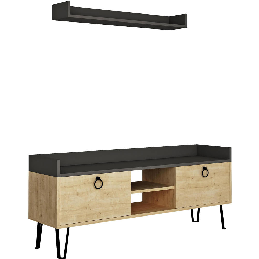 Decortie Keday 2 Door 2 Shelf Sapphire Oak TV Stand with Floating Shelf Image 2