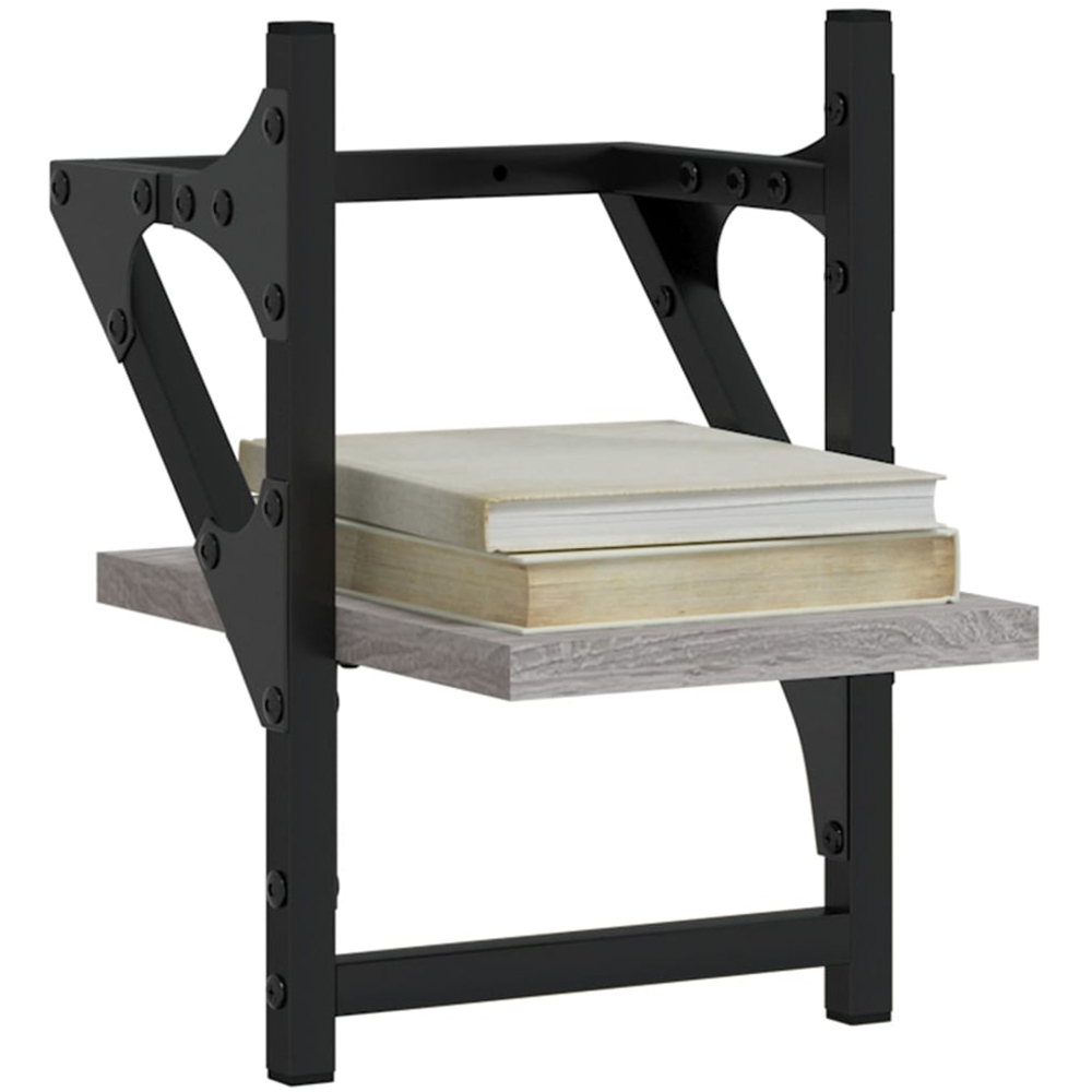 vidaXL 20cm Set of 2 Grey Sonoma Floating Wall Shelf with Bar Image 2