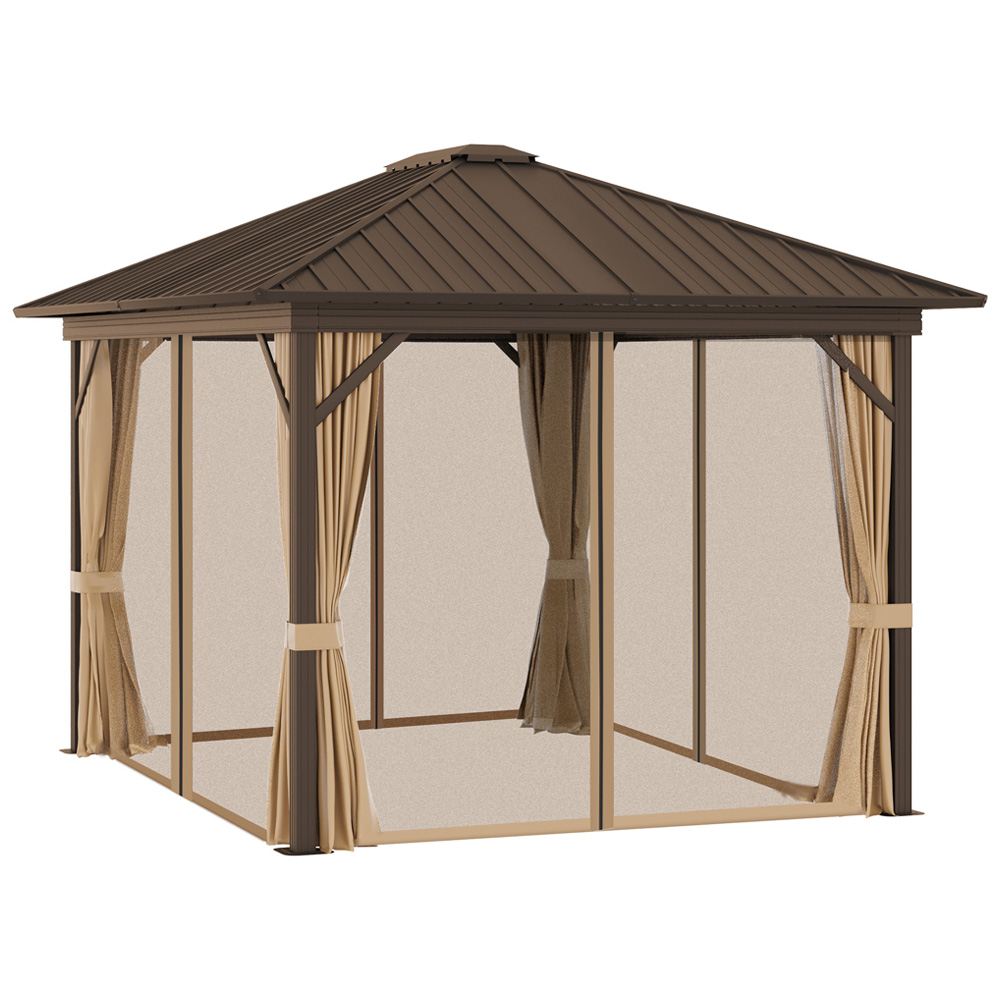 Outsunny 3.6 x 3m Brown Curtain Gazebo with Hardtop Image 3