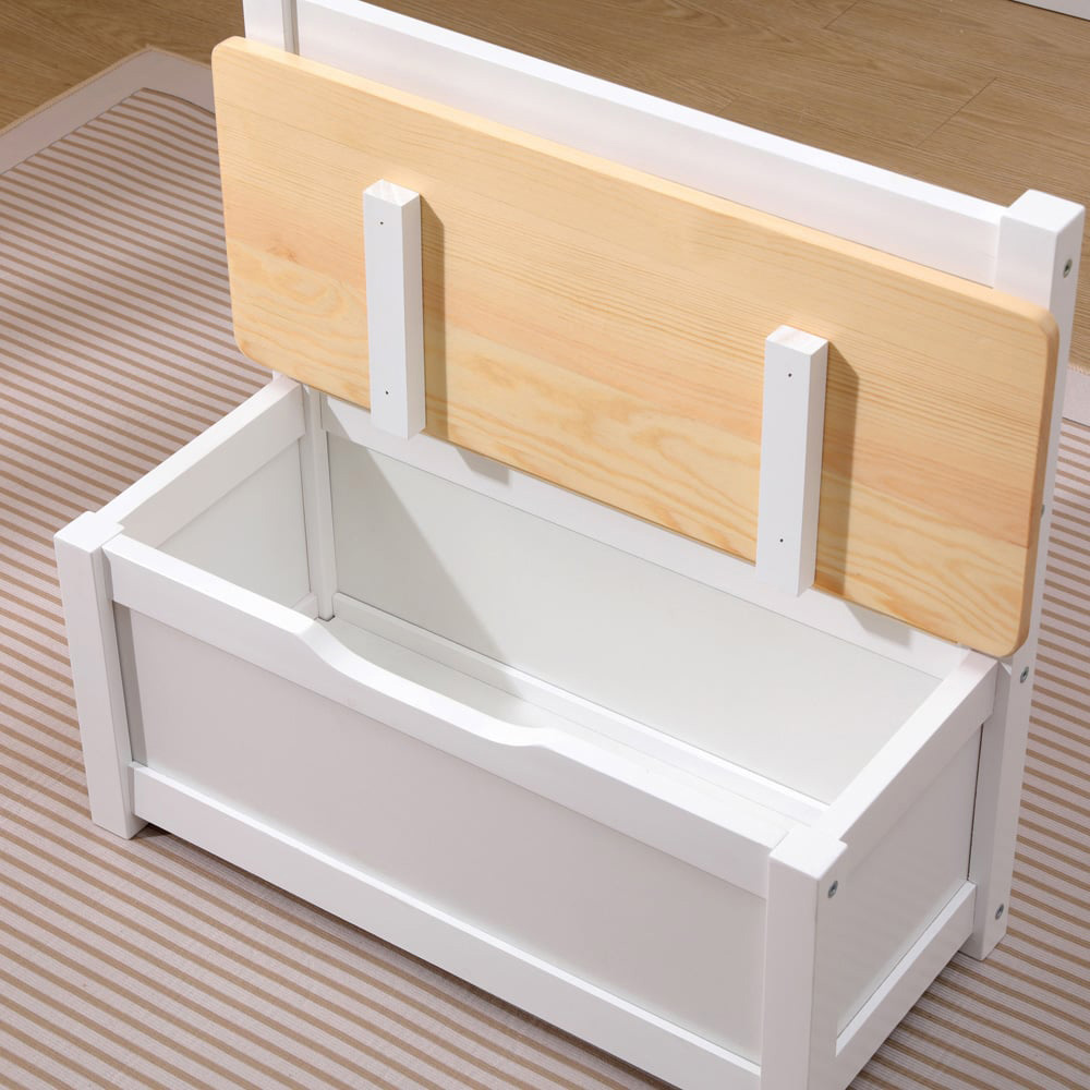FurnitureHMD Kids 4 Seater White Pine Wood Table Chair and Storage Bench Set Image 3