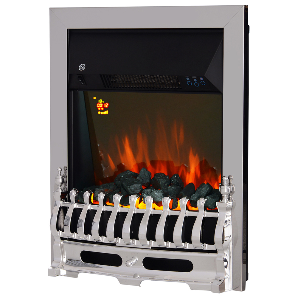 HOMCOM Ava Silver LED Flame Electric Fireplace Heater Image 1