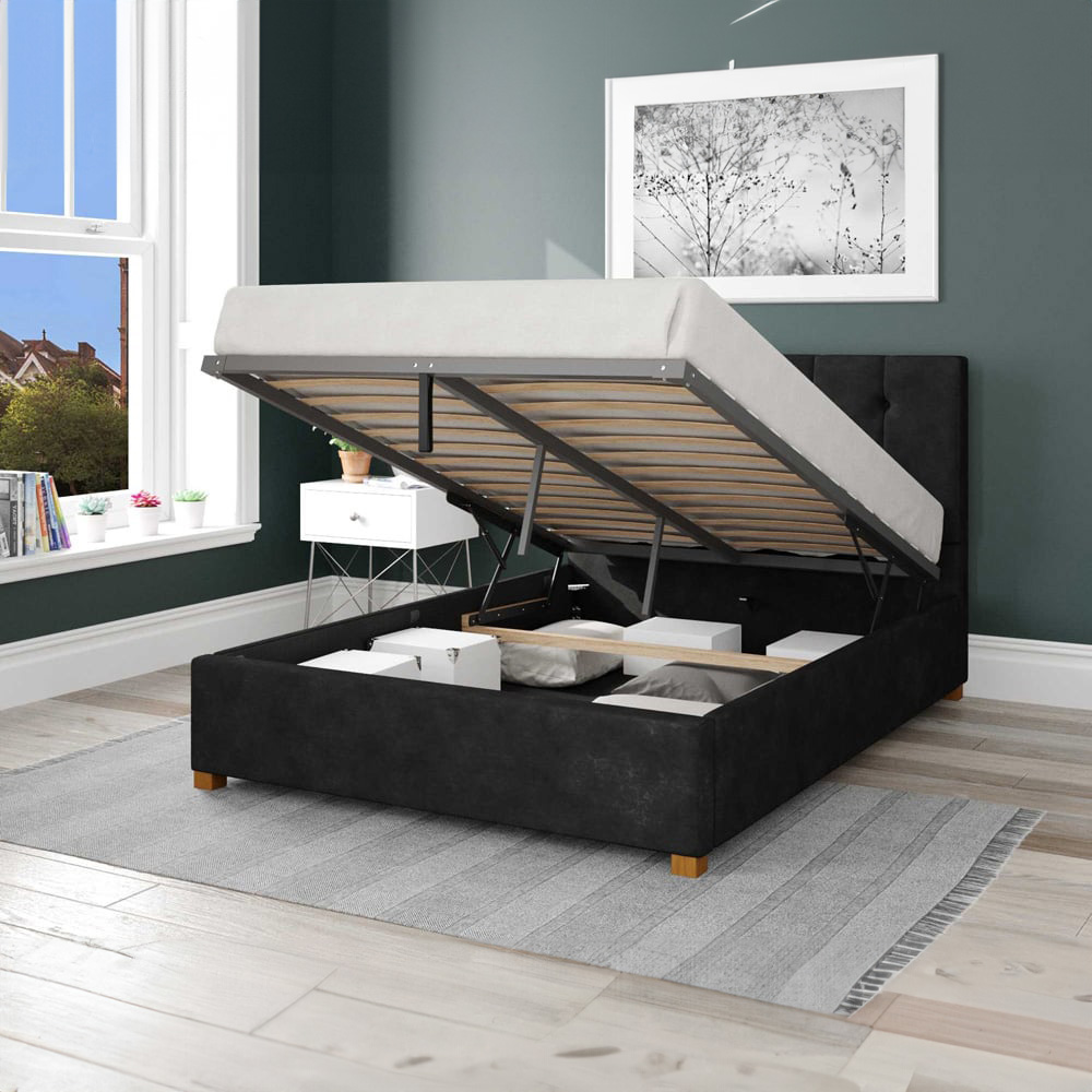 Aspire Hepburn Single Charcoal Kimiyo Linen Ottoman Bed Image 2