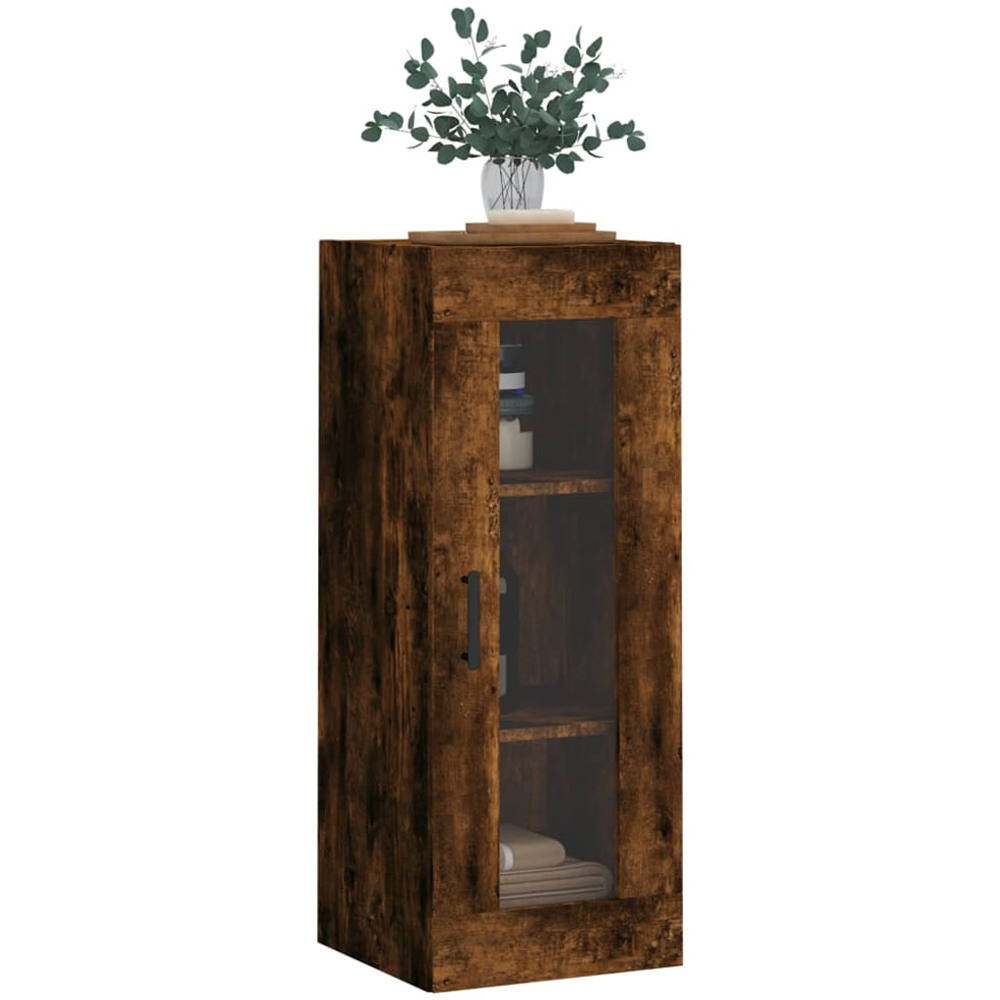 vidaXL Single Glass Door Smoked Oak Wall Mounted Cabinet Image 4