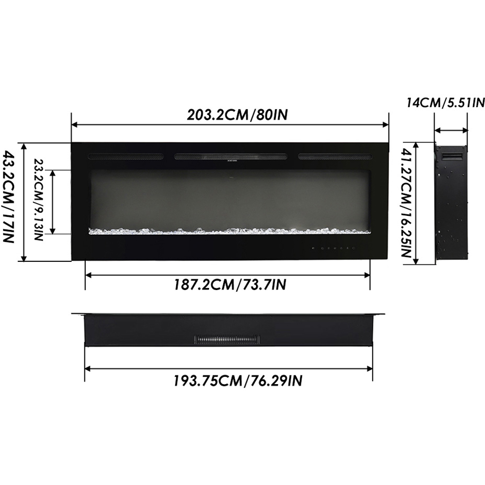 Living and Home 9 Flame Colour Wall Mounted Insert Recessed Electric Fireplace with Remote 80 inch Image 8