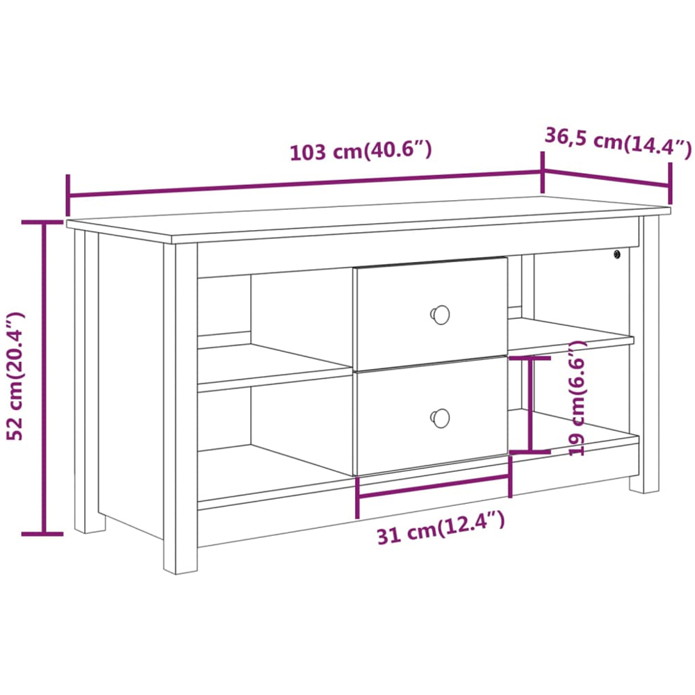 vidaXL 2 Drawer 2 Shelf Grey Solid Pine TV Cabinet Image 9