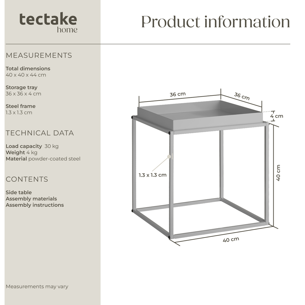 tectake Cambridge Single Shelf Grey Bedside Table Image 8