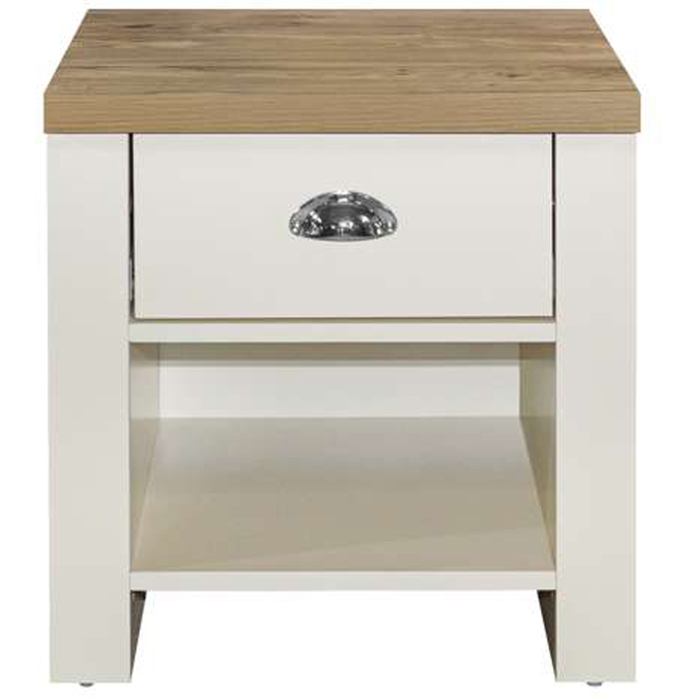 Highgate Single Drawer Cream and Oak Lamp Table Image 2