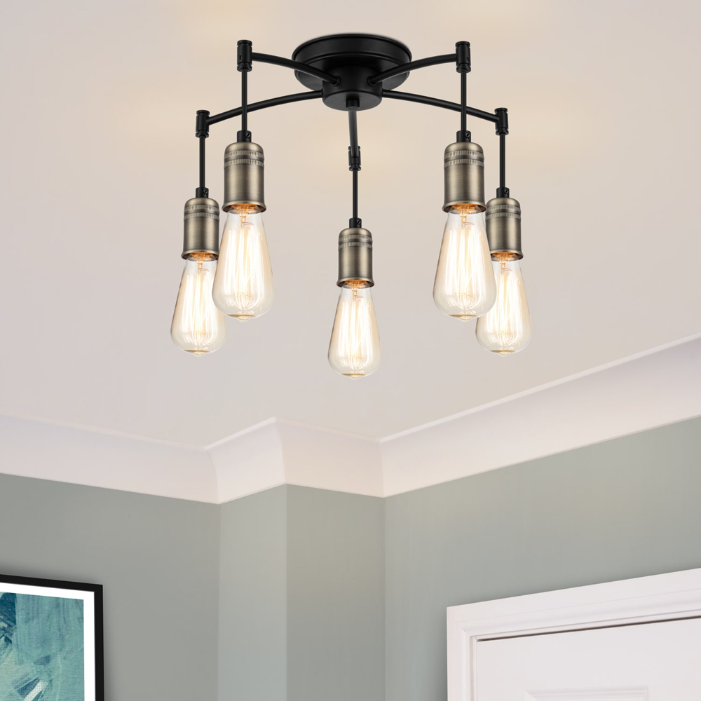 Cosylyte Linton 5 Light Industrial Matt Antique Brass Ceiling Light Image 2
