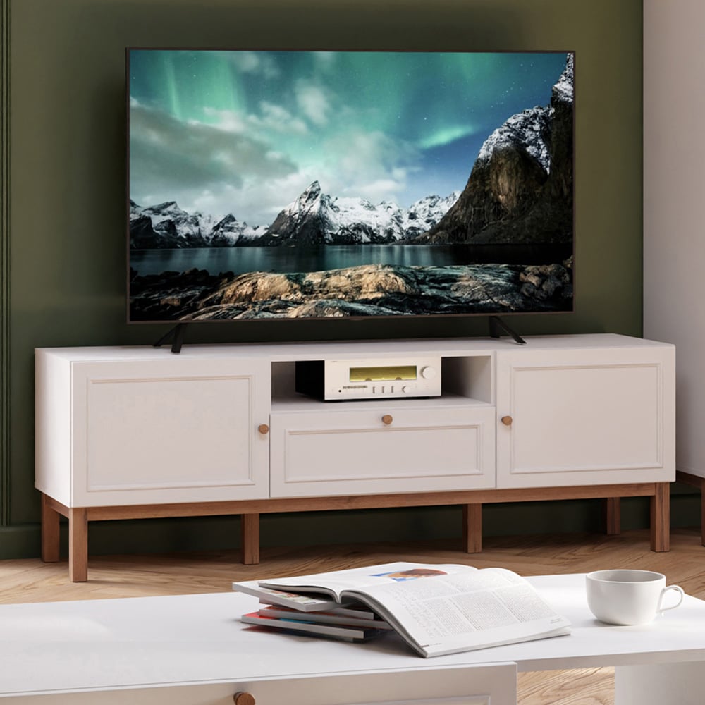 Florence Wensley 2 Door Single Drawer Single Shelf Light Grey and Oak TV Unit with LED Lighting Image 1