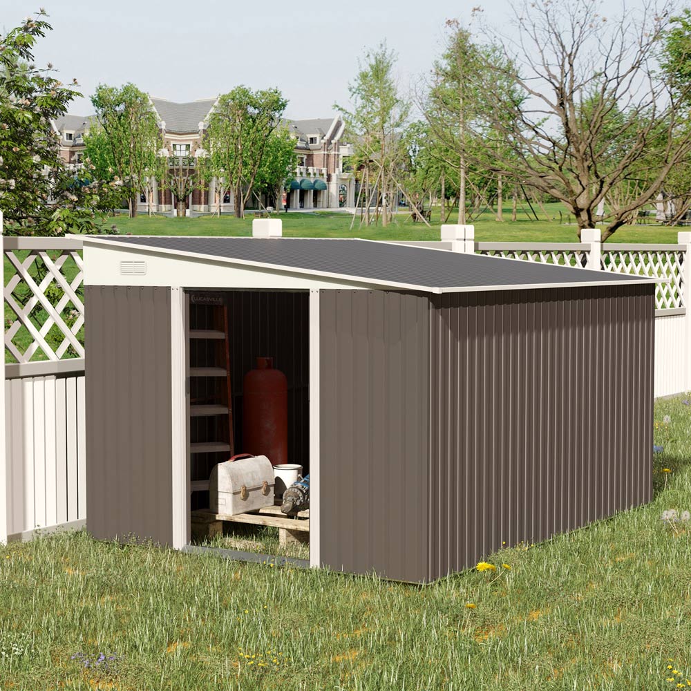 Outsunny 11.3 x 9.2ft Grey Double Sliding Door Steel Garden Storage Shed Image 2