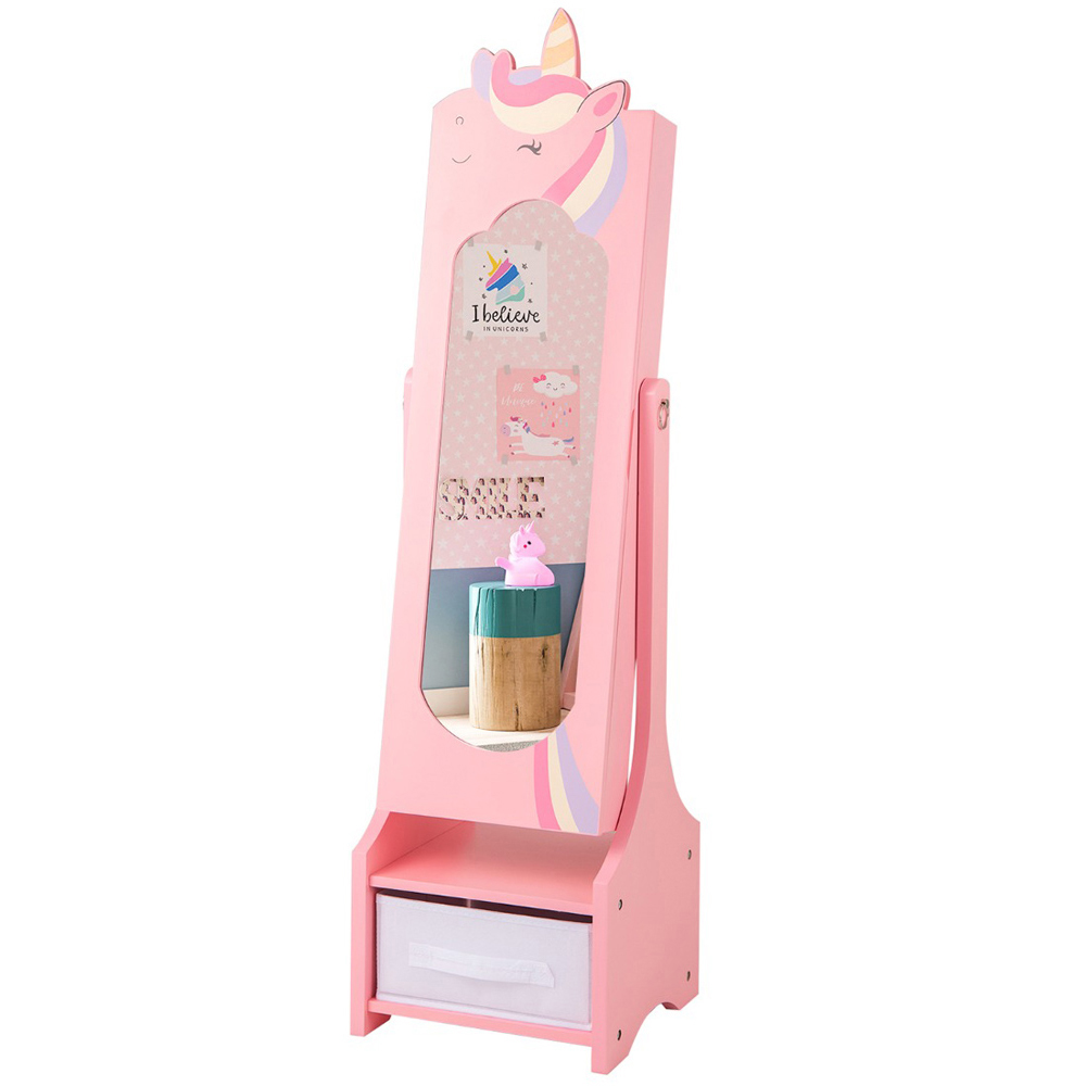 Costway Pink Kids Jewellery Armoire Cabinet Full Length Mirror with Tilt Angles Image 1