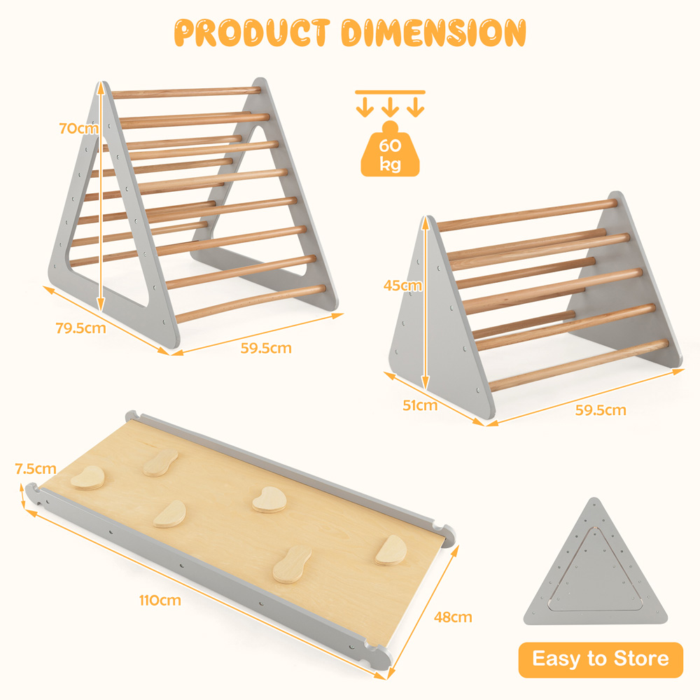 Costway 3 in 1 Grey Climbing Toy Set with Ladder and Ramp Image 9