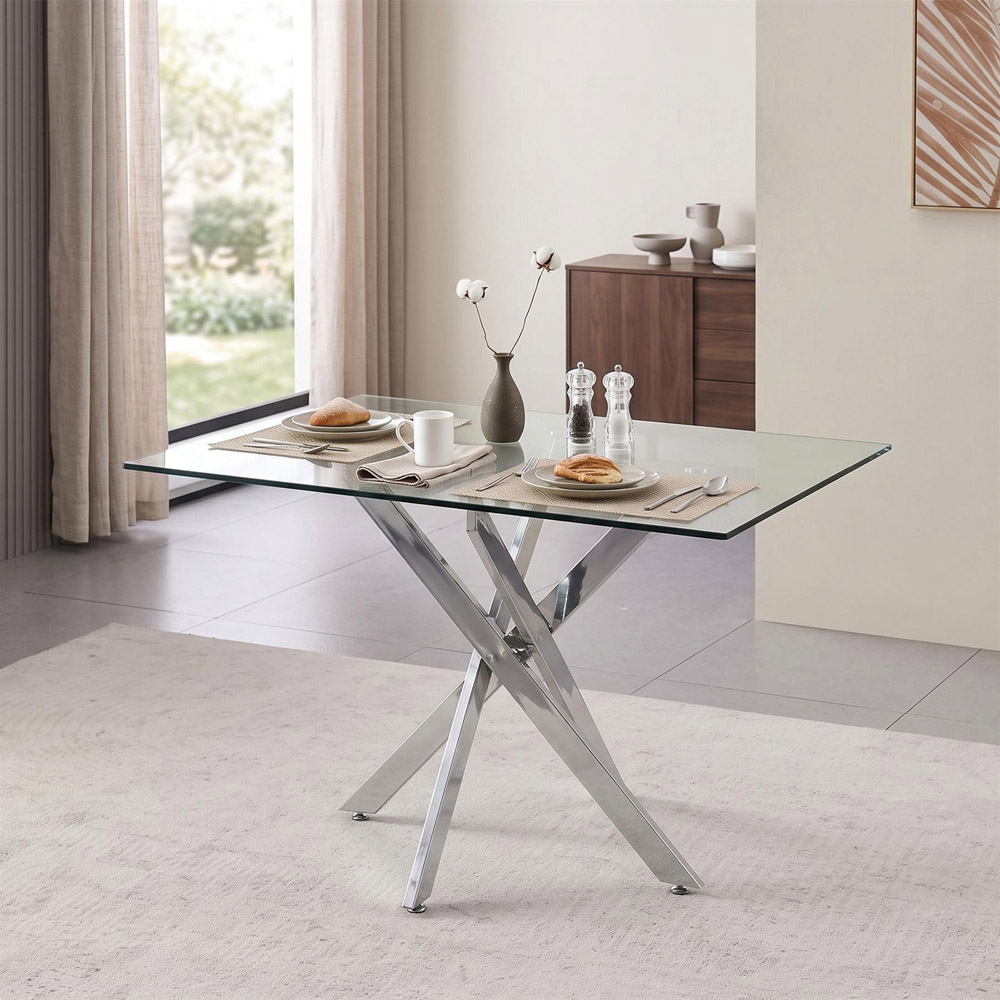 Kosy Koala Glass Rectangle Dining Table with Chrome Legs Image 7