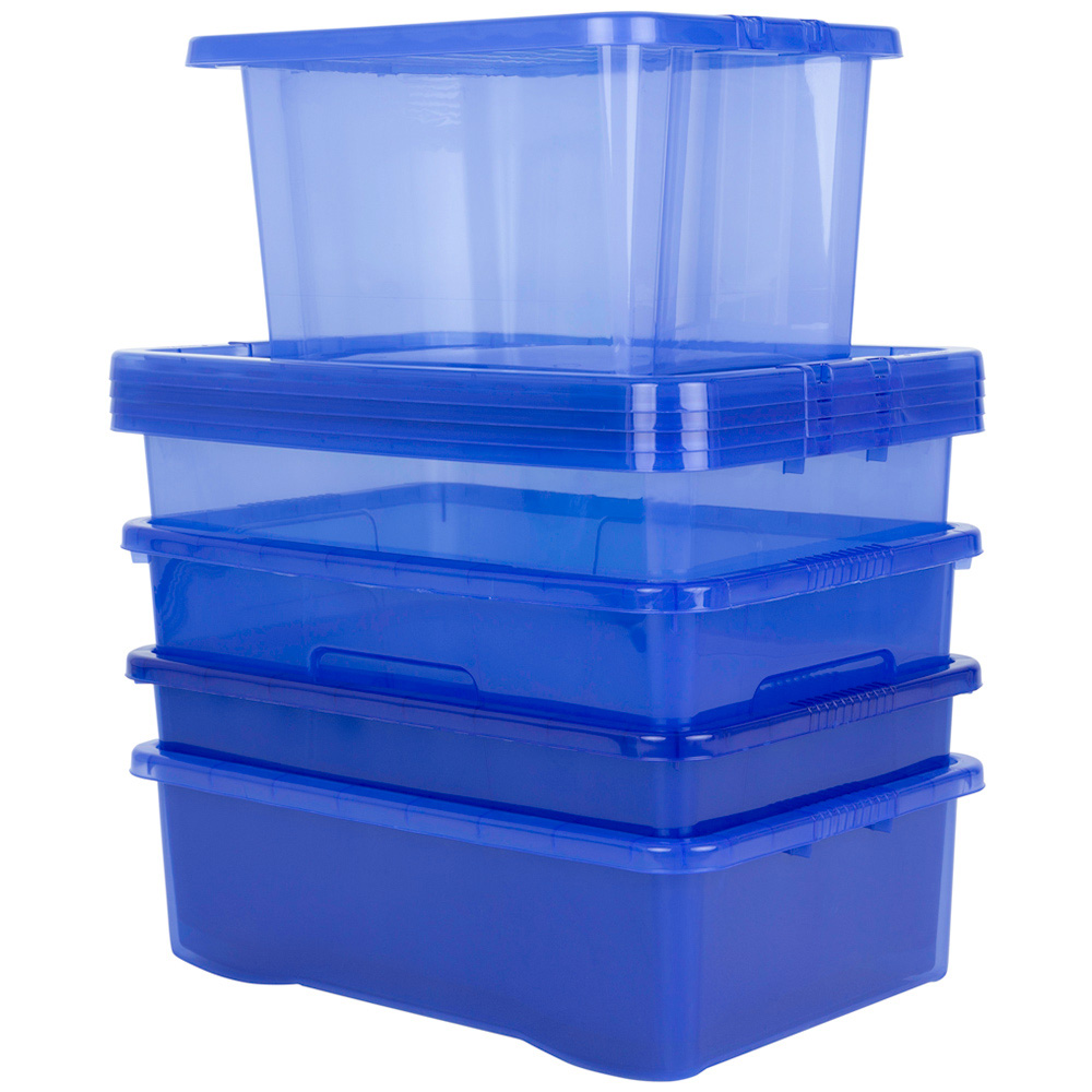 Wham Multisize Crystal Stackable Plastic Blue Storage Box and Lid Set 5 Piece Image 1
