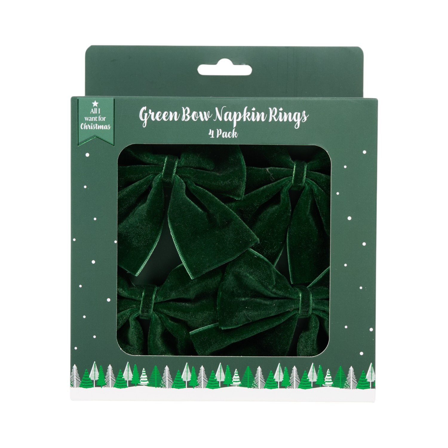 Pack of 4 Bow Napkin Rings Green Image 2