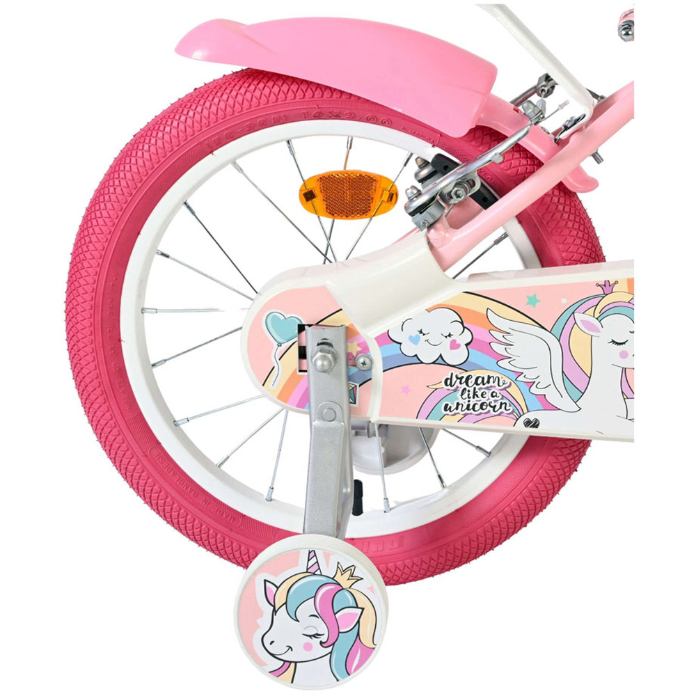 Volare Unicorn Kids 16 inch Pink Bike with Stabilisers Doll Seat and Basket Image 7