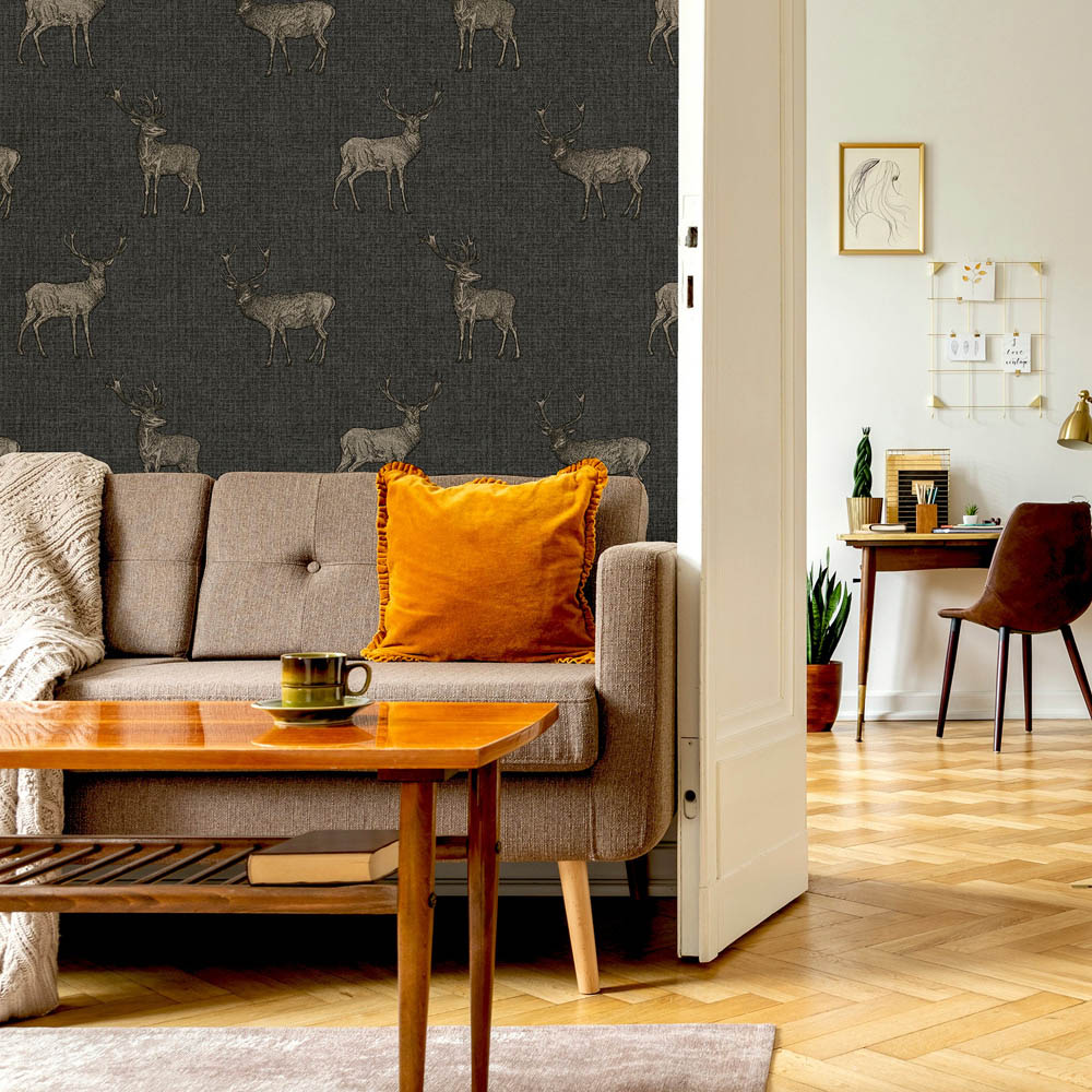 Arthouse Heritage Stag Charcoal Grey and Copper Wallpaper Image 4