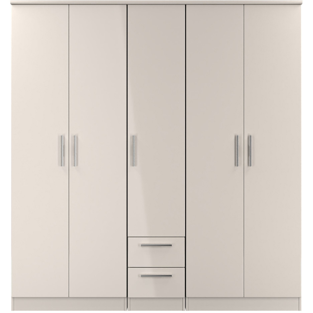 Crowndale Knightsbridge 5 Door 2 Drawer Kashmir Gloss Tall Wardrobe Ready Assembled Image 2