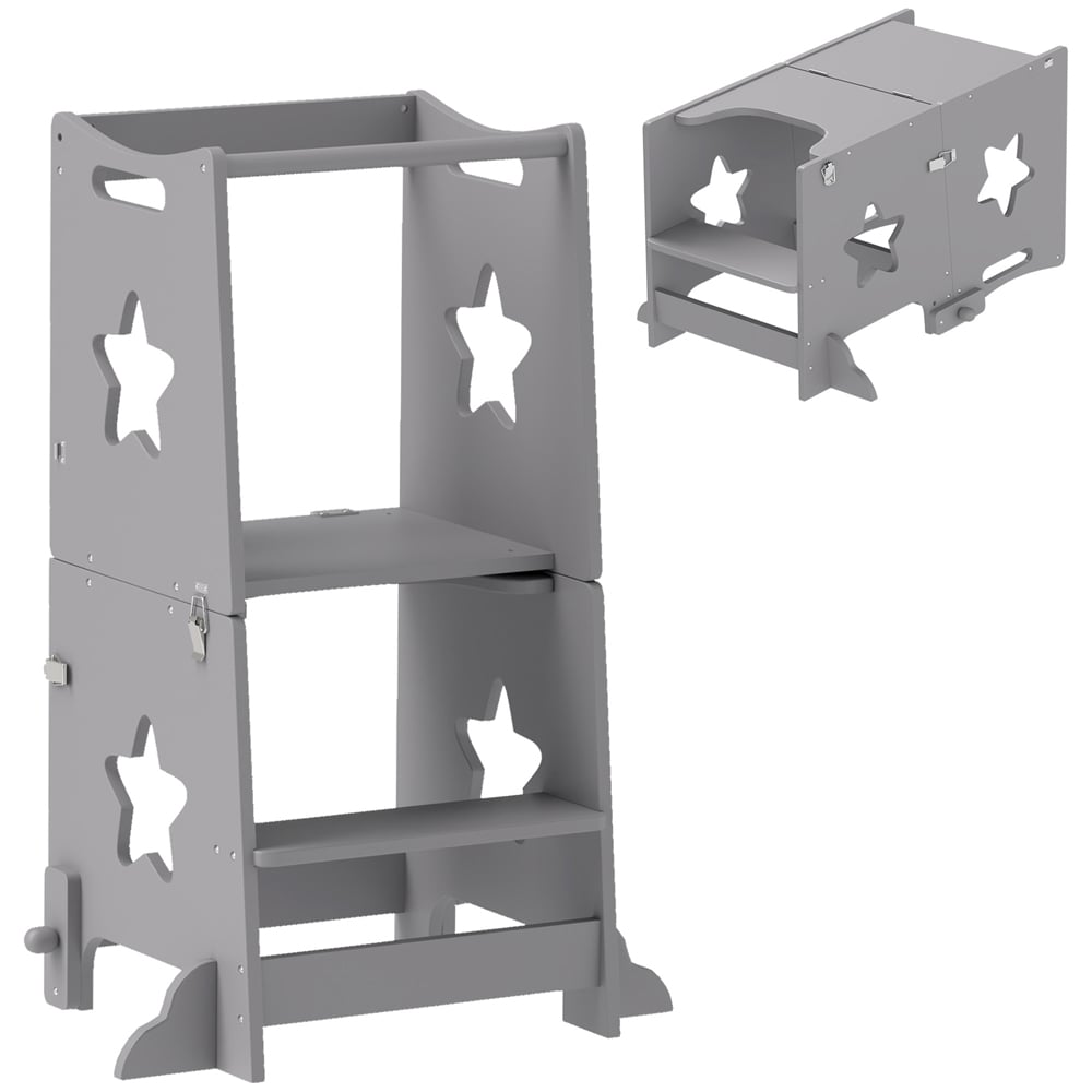 AIYAPLAY 2-in-1 Grey Toddler Step Stool with Safety Rail Image 2