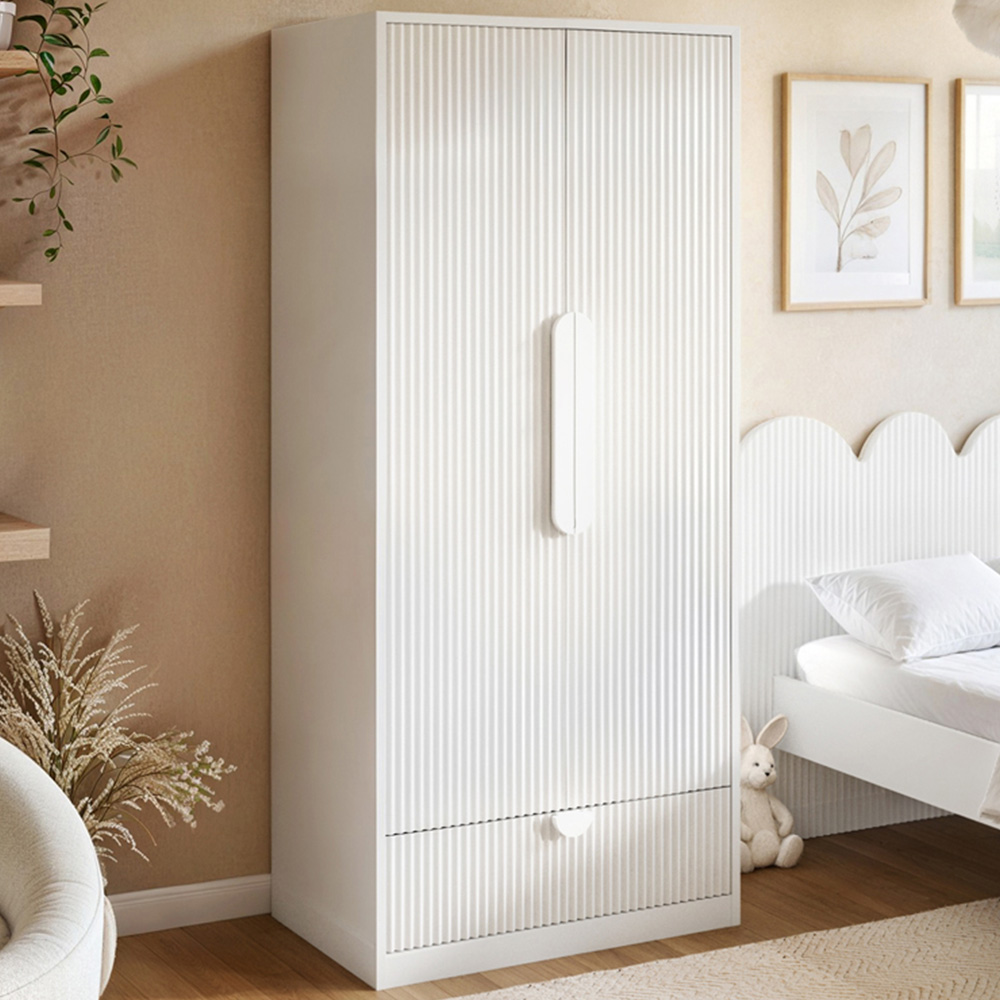 Flair Calista 2 Door Single Drawer White Ribbed Wardrobe Image 1