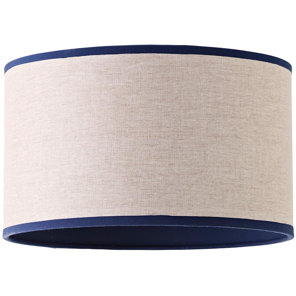 ValueLights Kiara Natural Linen Small Lamp Shade with Navy Trim Inner 25cm Image 1