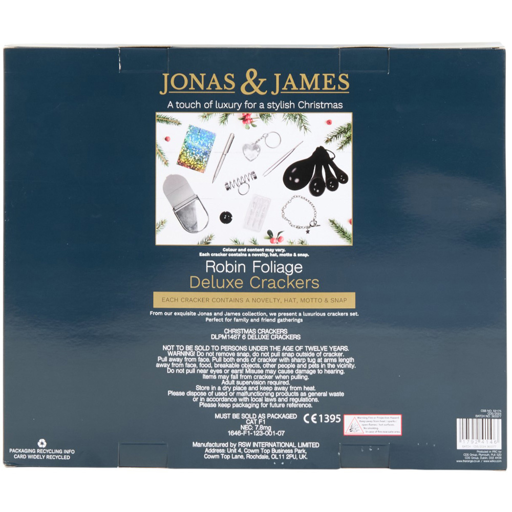 Jonas & James Pack of 6 Deluxe Crackers Robin Foliage Image 4