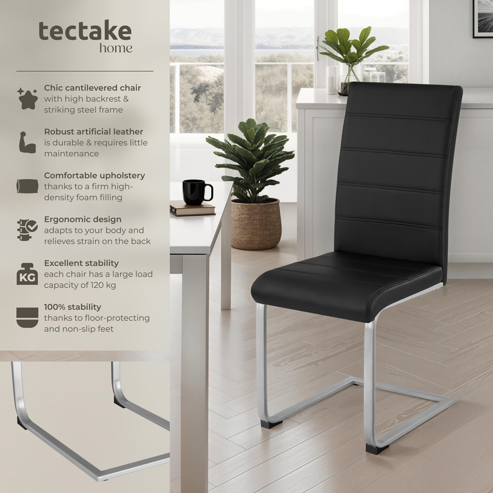 tectake Set of 8 Black Cantilever High Backrest Dining Chair Image 6