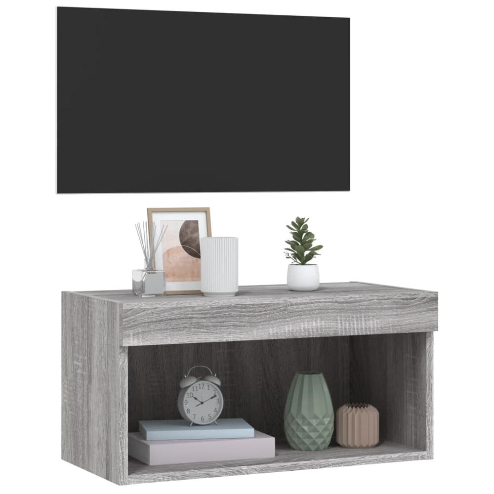 vidaXL Single Shelf Grey Sonoma Wall Mounted TV Cabinet with RGB LED Lights Image 5
