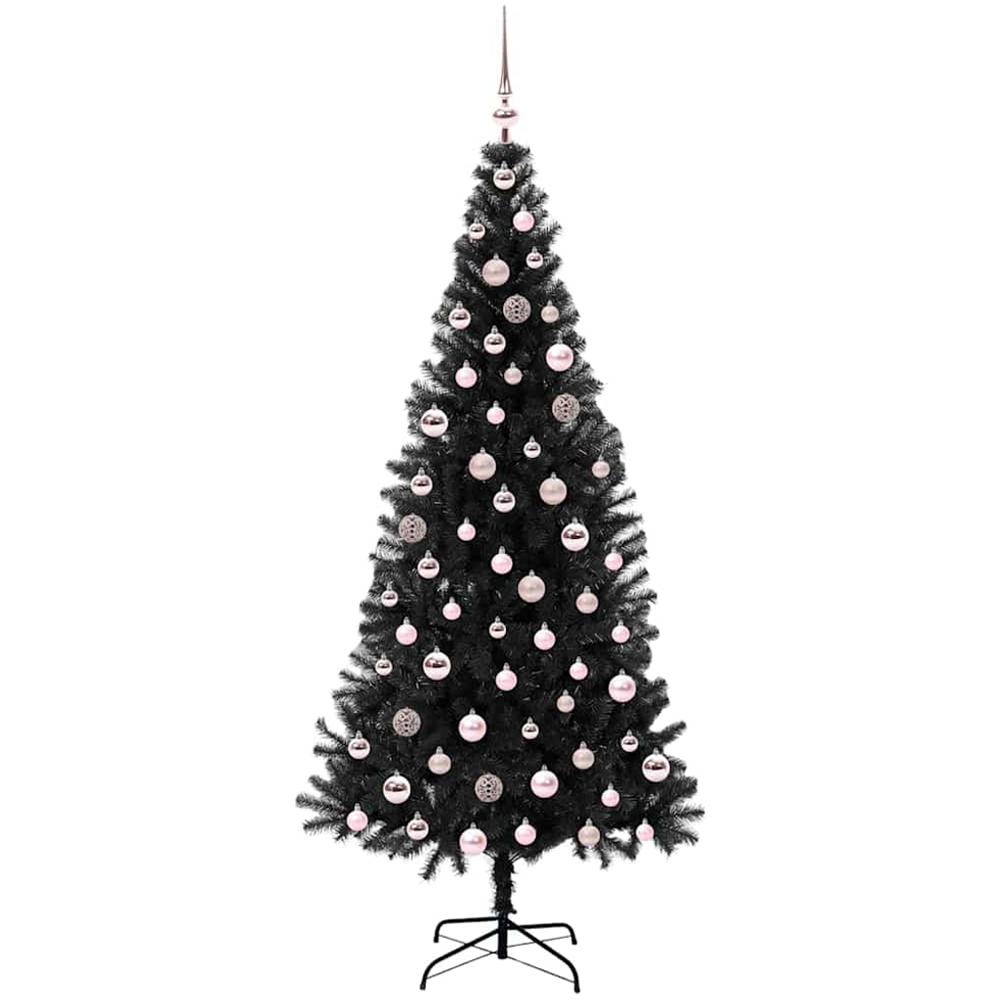vidaXL Pre-Lit Pink Baubles Black Artificial Christmas Tree 7ft Image 4