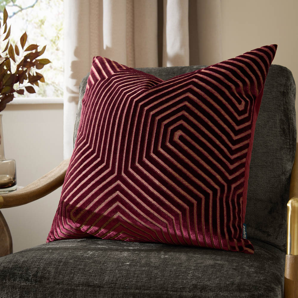 Paoletti Evoke Burgundy Cut Velvet Cushion 55 x 55cm Image 2
