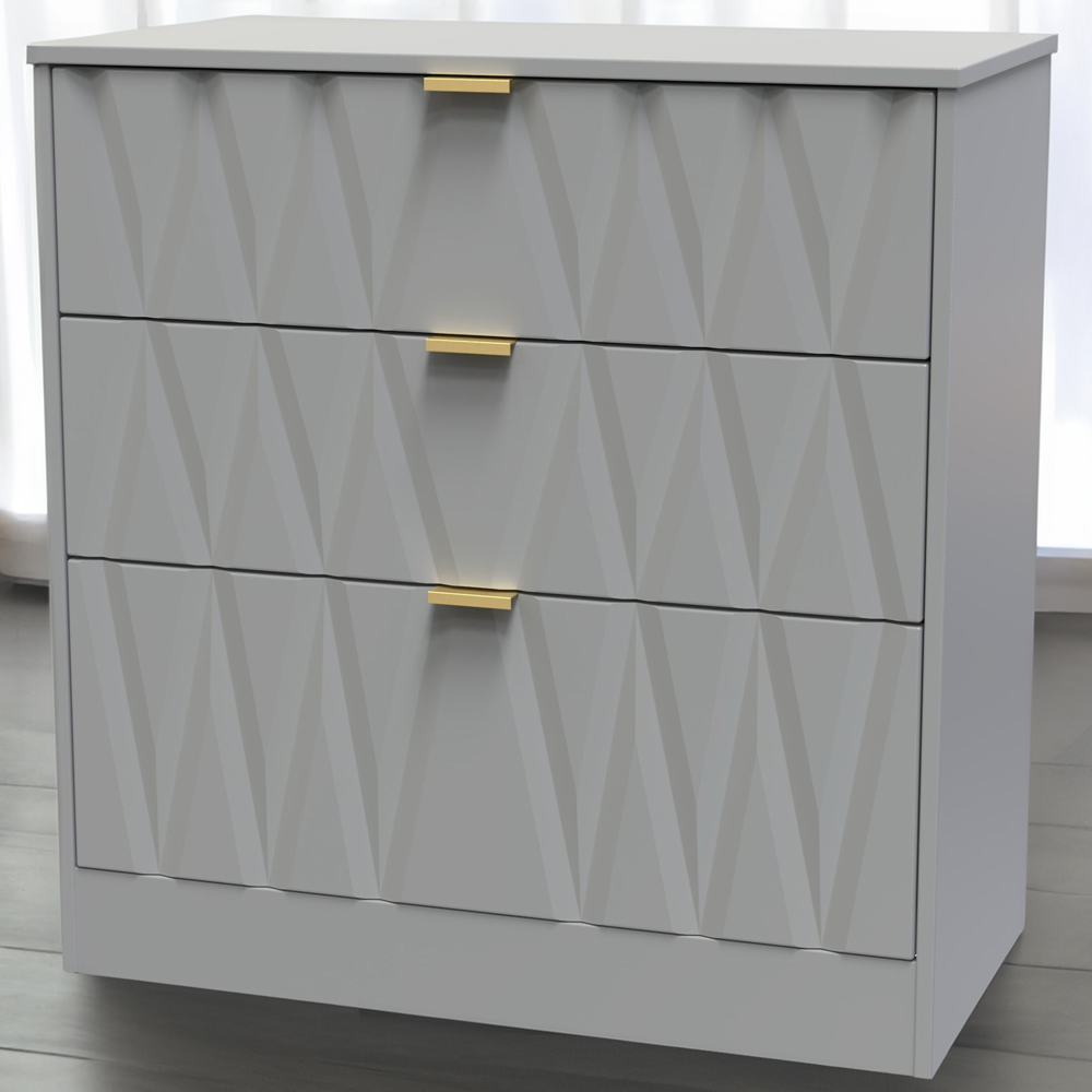 Crowndale Las Vegas Dusk Grey 3 Drawer Deep Chest of Drawers Ready Assembled Image 1