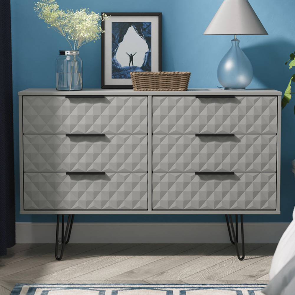 Crowndale Harlequin 6 Drawer Dusk Grey Wide Chest of Drawers Ready Assembled Image 1