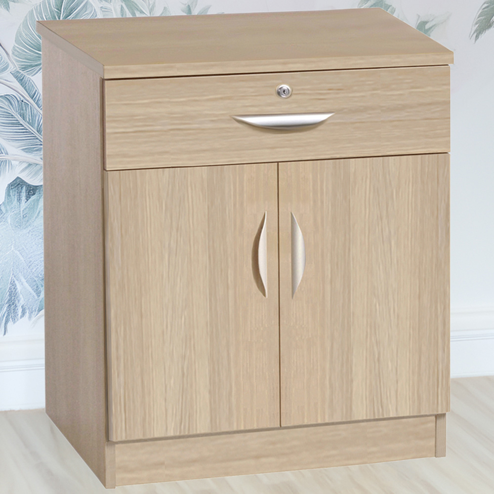 R White Cabinets 2 Door Single Drawer Brown Cupboard Image 1